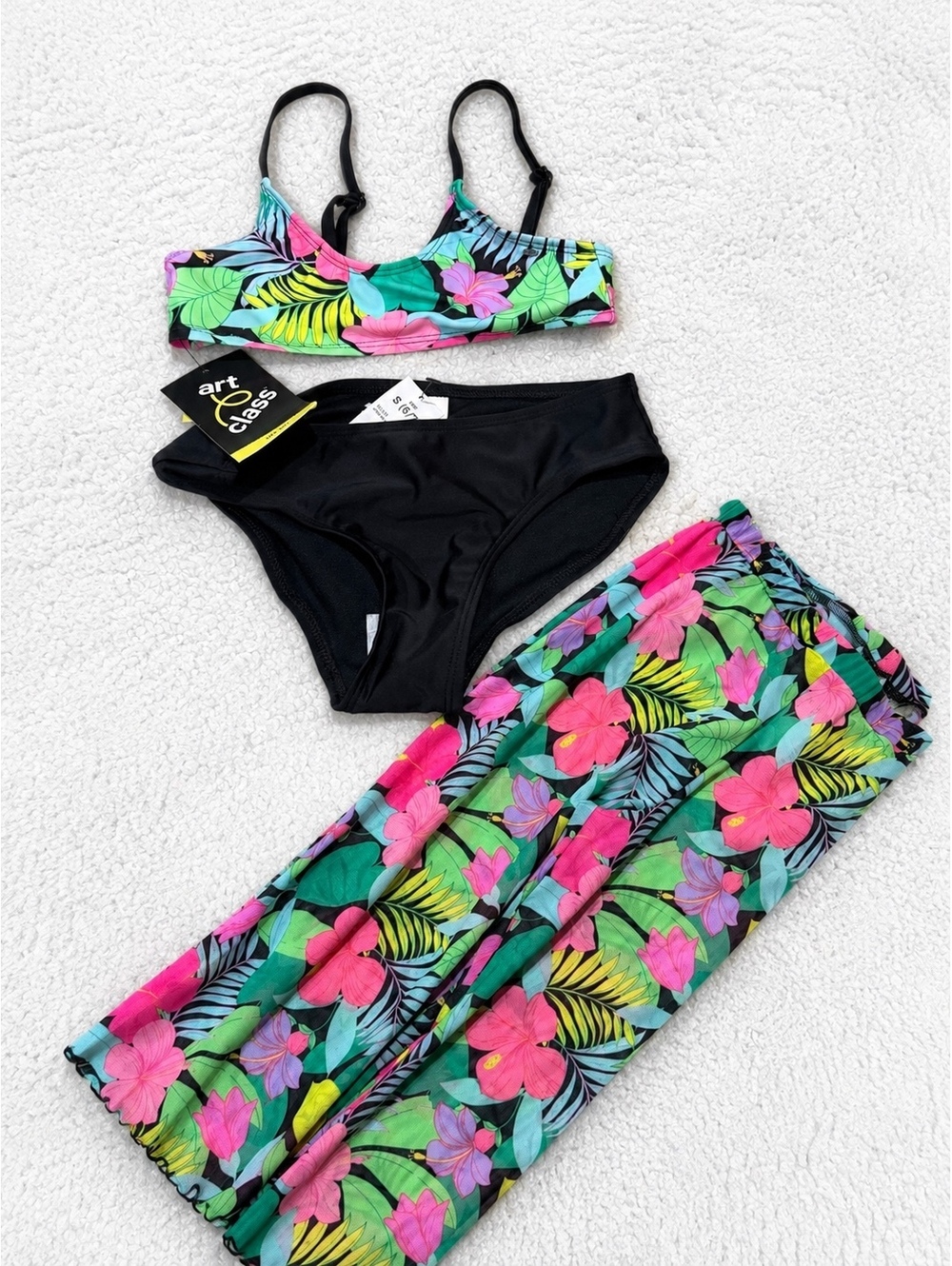 Girls 3pc Tropical Swimsuit Bikini Set‎ Size 6/7 Cover Up Pants NWT - Picture 2 of 6